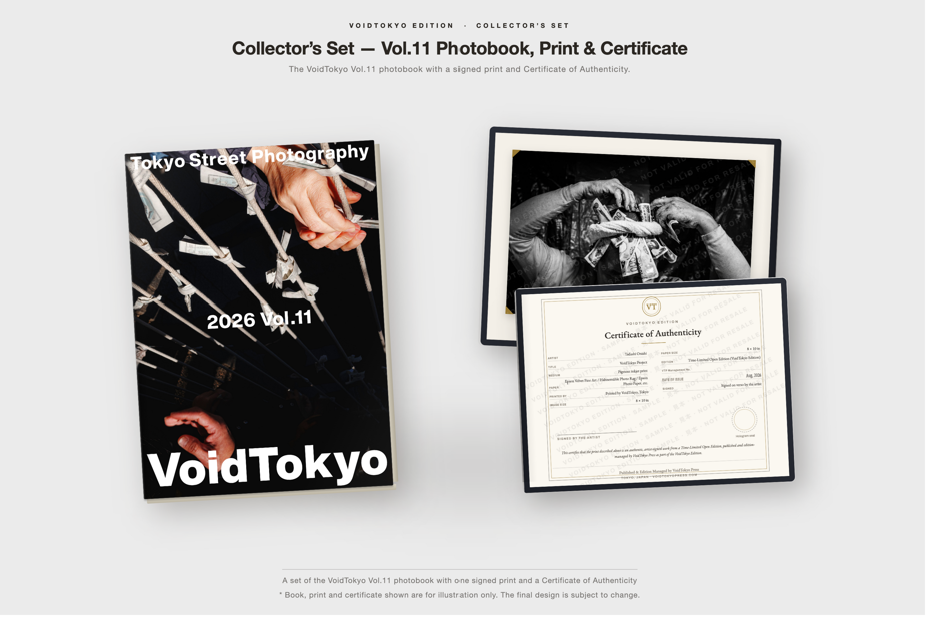 Collector's Set — VoidTokyo Vol.11 photobook, one signed print and Certificate of Authenticity. Frame and mat shown for display only; print ships unframed.